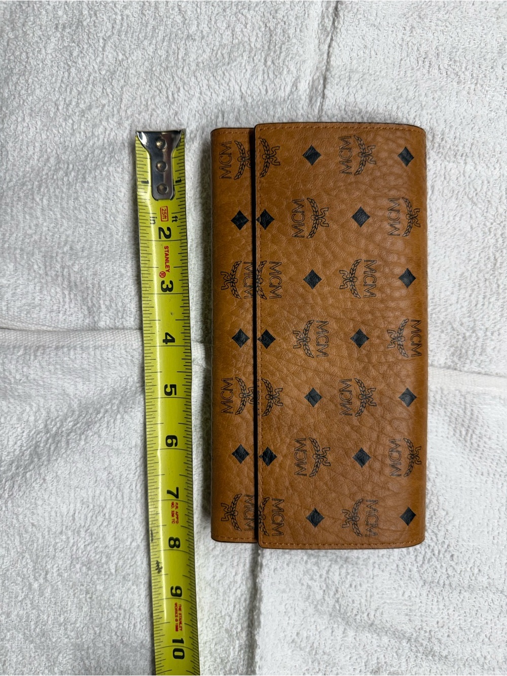 MCM Cognac Visetos Continental Wallet with Black Logo Print EUC